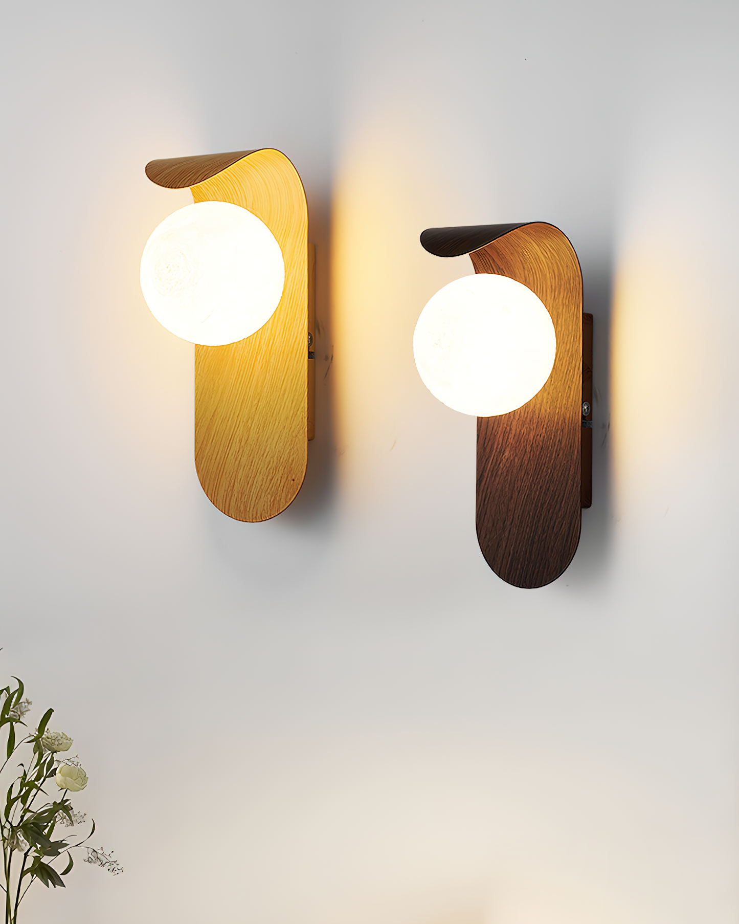Modern Wood Wall Lamp | Curved Globe Sconce for Living Room or Bedroom