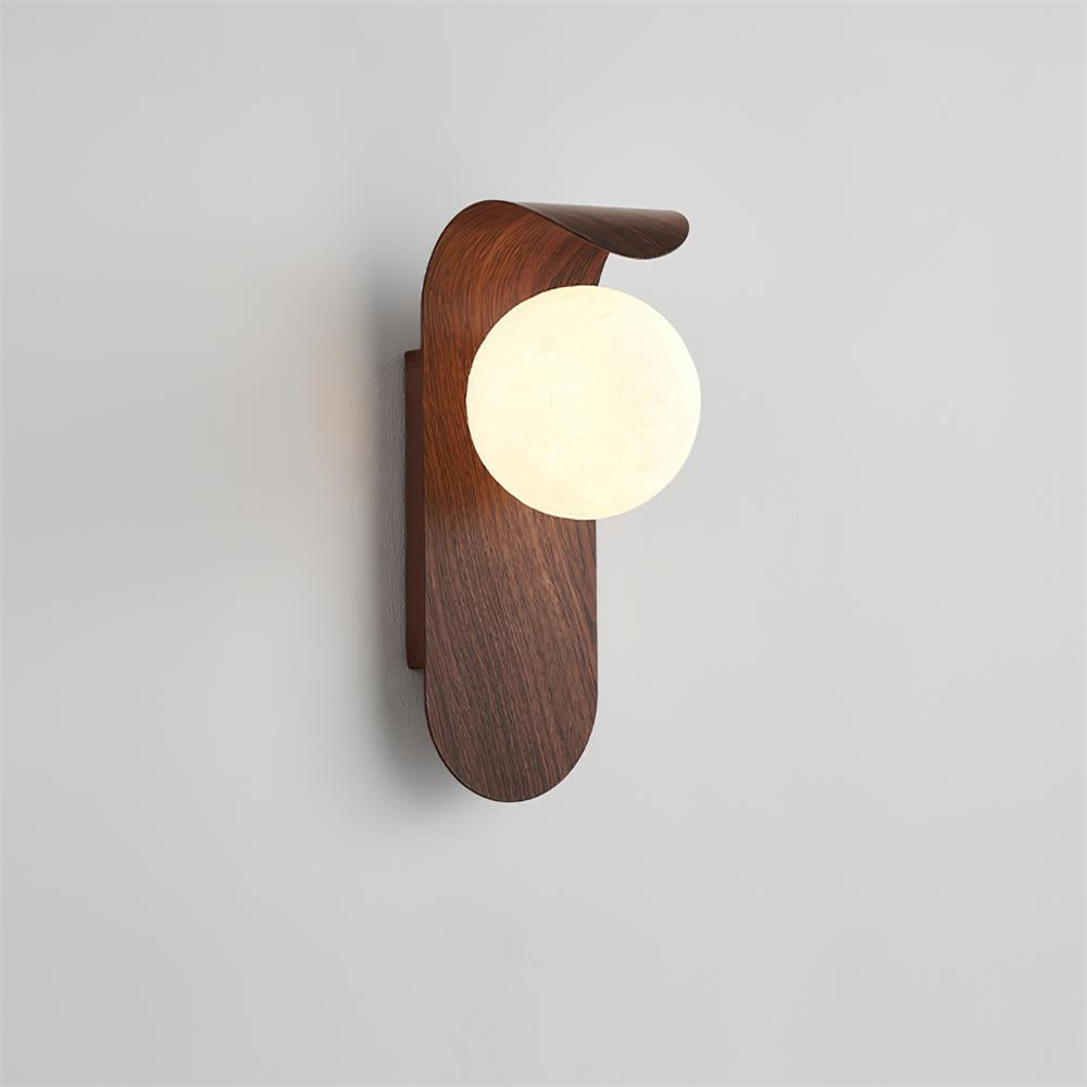 Modern Wood Wall Lamp | Curved Globe Sconce for Living Room or Bedroom