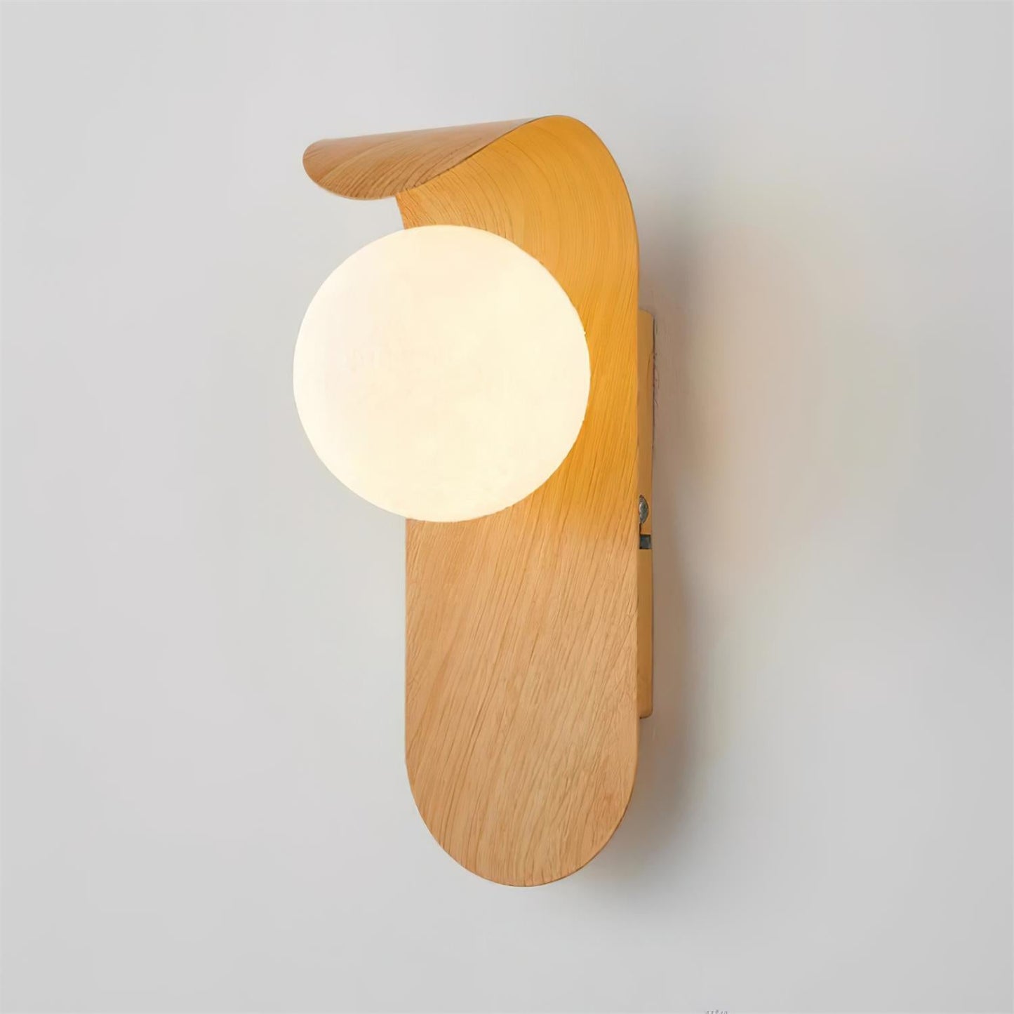 Modern Wood Wall Lamp | Curved Globe Sconce for Living Room or Bedroom