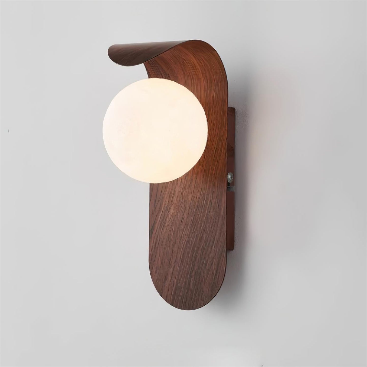 Modern Wood Wall Lamp | Curved Globe Sconce for Living Room or Bedroom