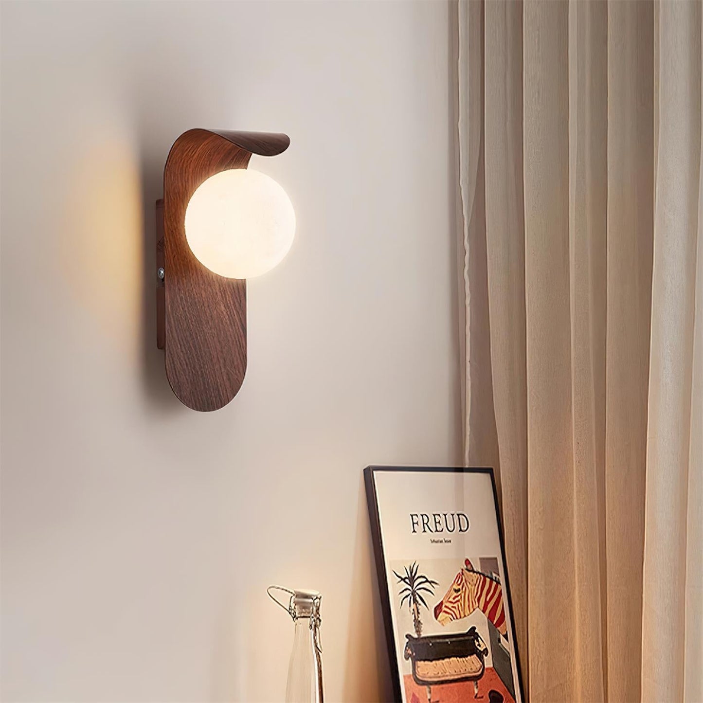 Modern Wood Wall Lamp | Curved Globe Sconce for Living Room or Bedroom