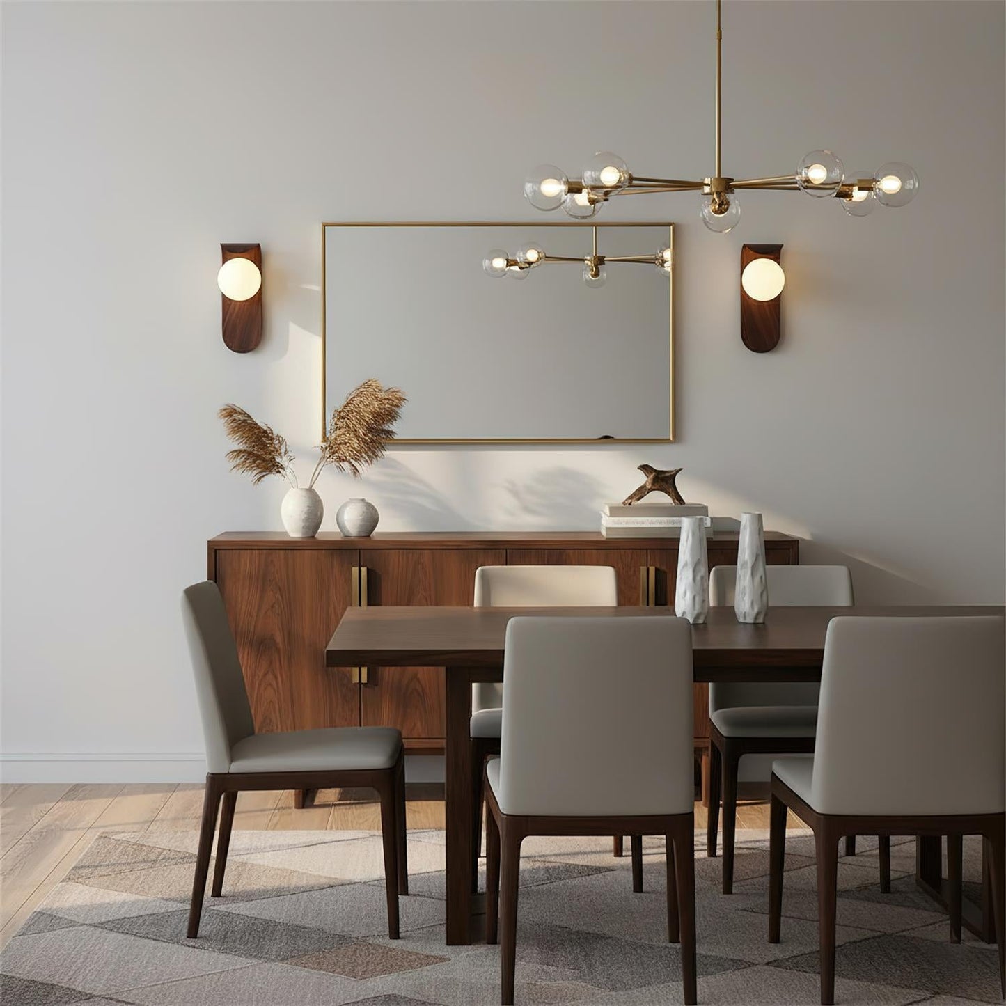 Modern Wood Wall Lamp | Curved Globe Sconce for Living Room or Bedroom