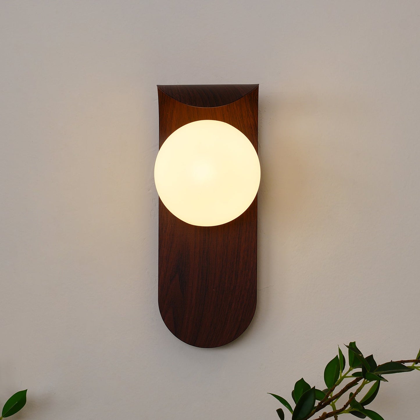Modern Wood Wall Lamp | Curved Globe Sconce for Living Room or Bedroom