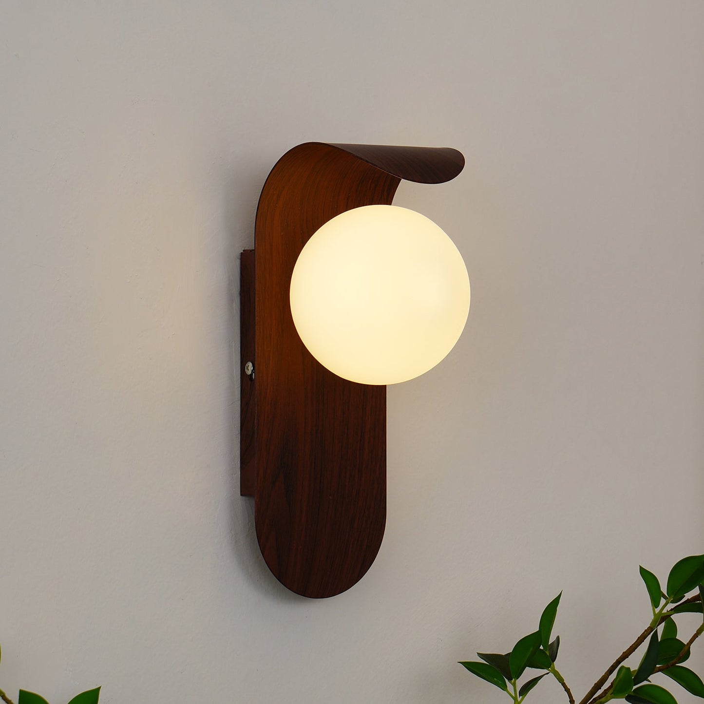 Modern Wood Wall Lamp | Curved Globe Sconce for Living Room or Bedroom