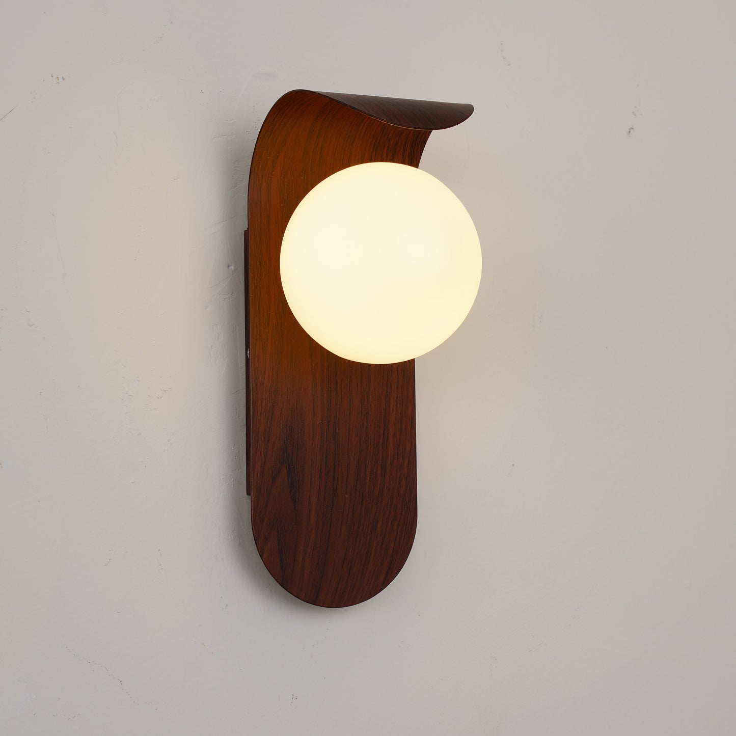 Modern Wood Wall Lamp | Curved Globe Sconce for Living Room or Bedroom