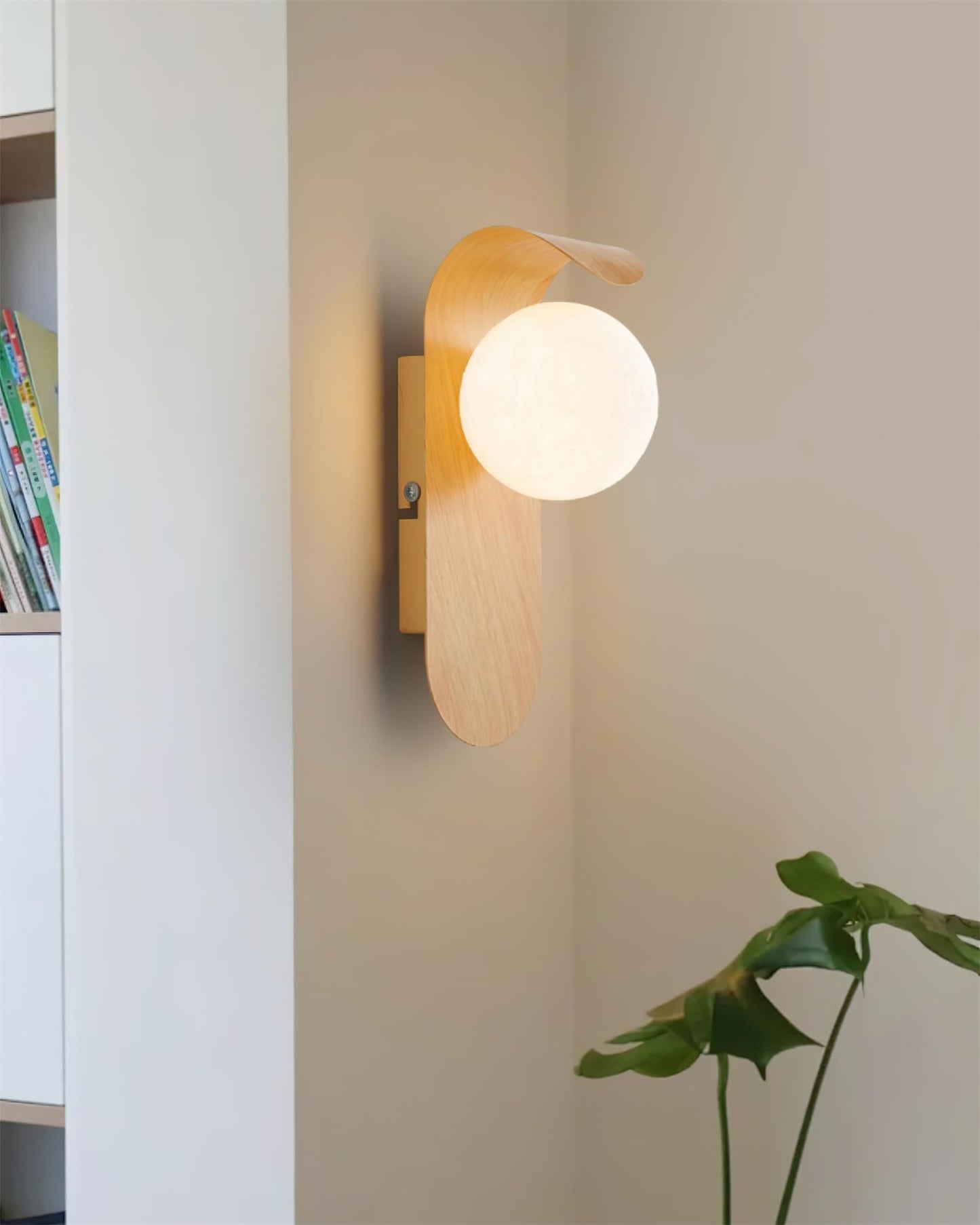 Modern Wood Wall Lamp | Curved Globe Sconce for Living Room or Bedroom