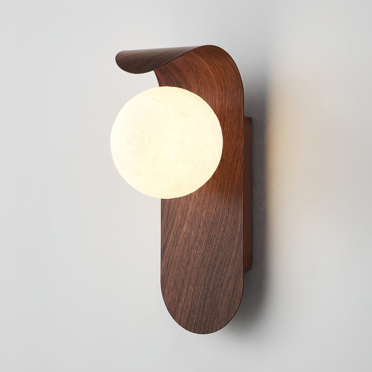 Modern Wood Wall Lamp | Curved Globe Sconce for Living Room or Bedroom