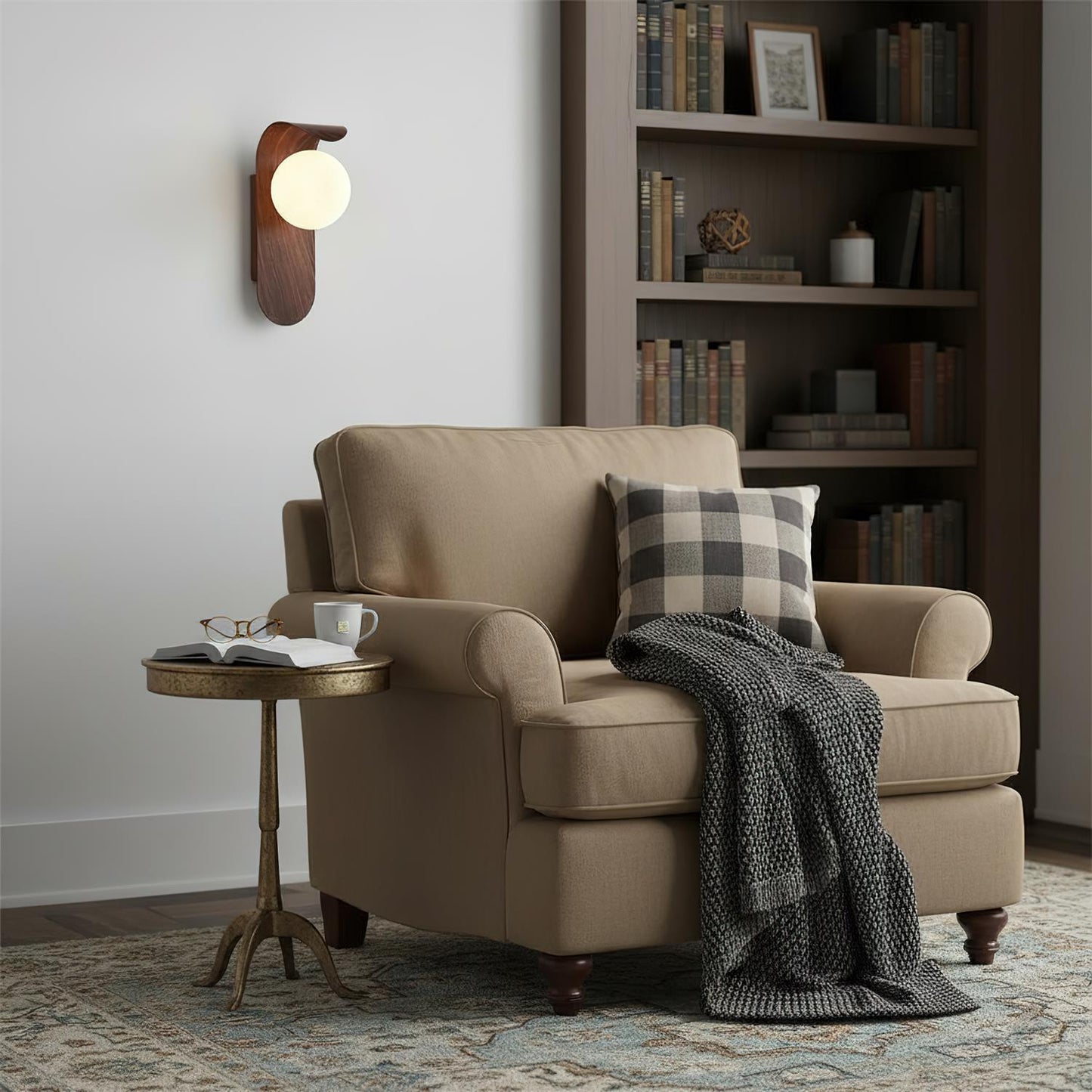 Modern Wood Wall Lamp | Curved Globe Sconce for Living Room or Bedroom