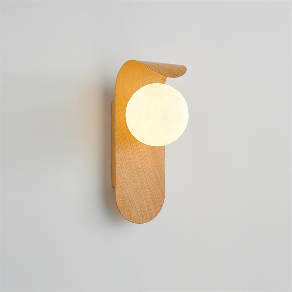 Modern Wood Wall Lamp | Curved Globe Sconce for Living Room or Bedroom