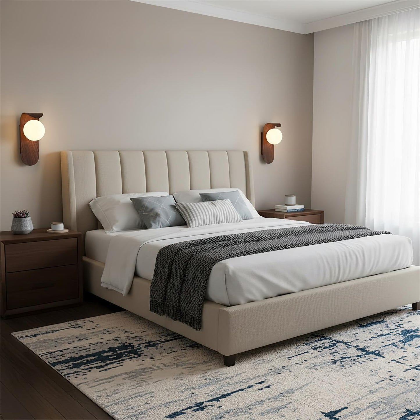 Modern Wood Wall Lamp | Curved Globe Sconce for Living Room or Bedroom
