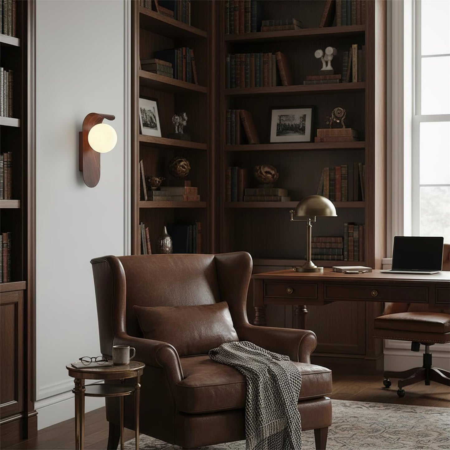Modern Wood Wall Lamp | Curved Globe Sconce for Living Room or Bedroom