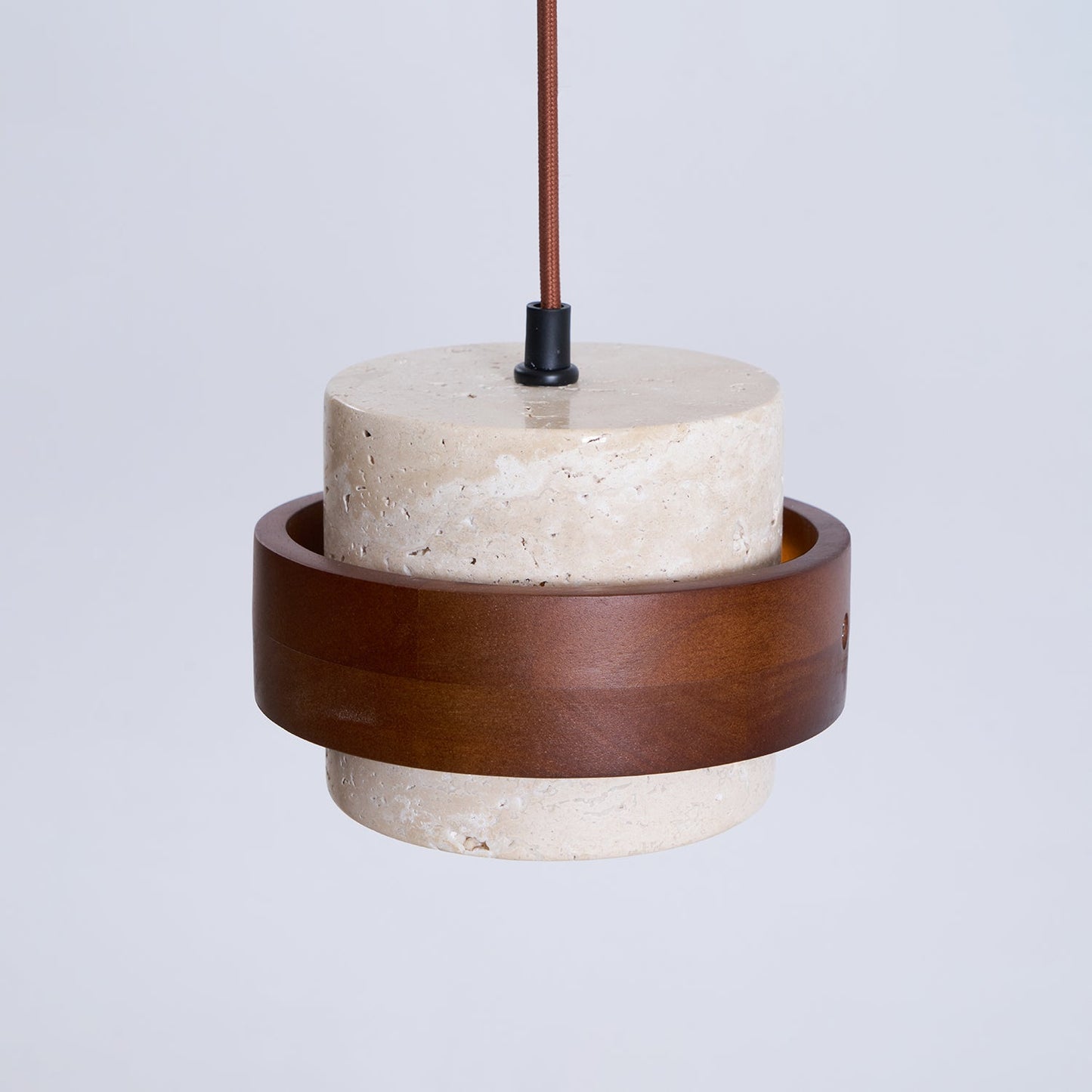 Modern Stone and Wood Pendant Light | Natural Travertine Ceiling Lamp