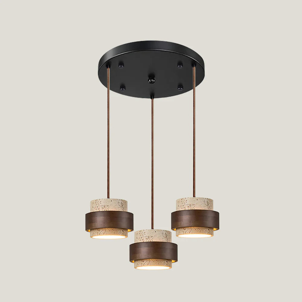 Modern Stone and Wood Pendant Light | Natural Travertine Ceiling Lamp