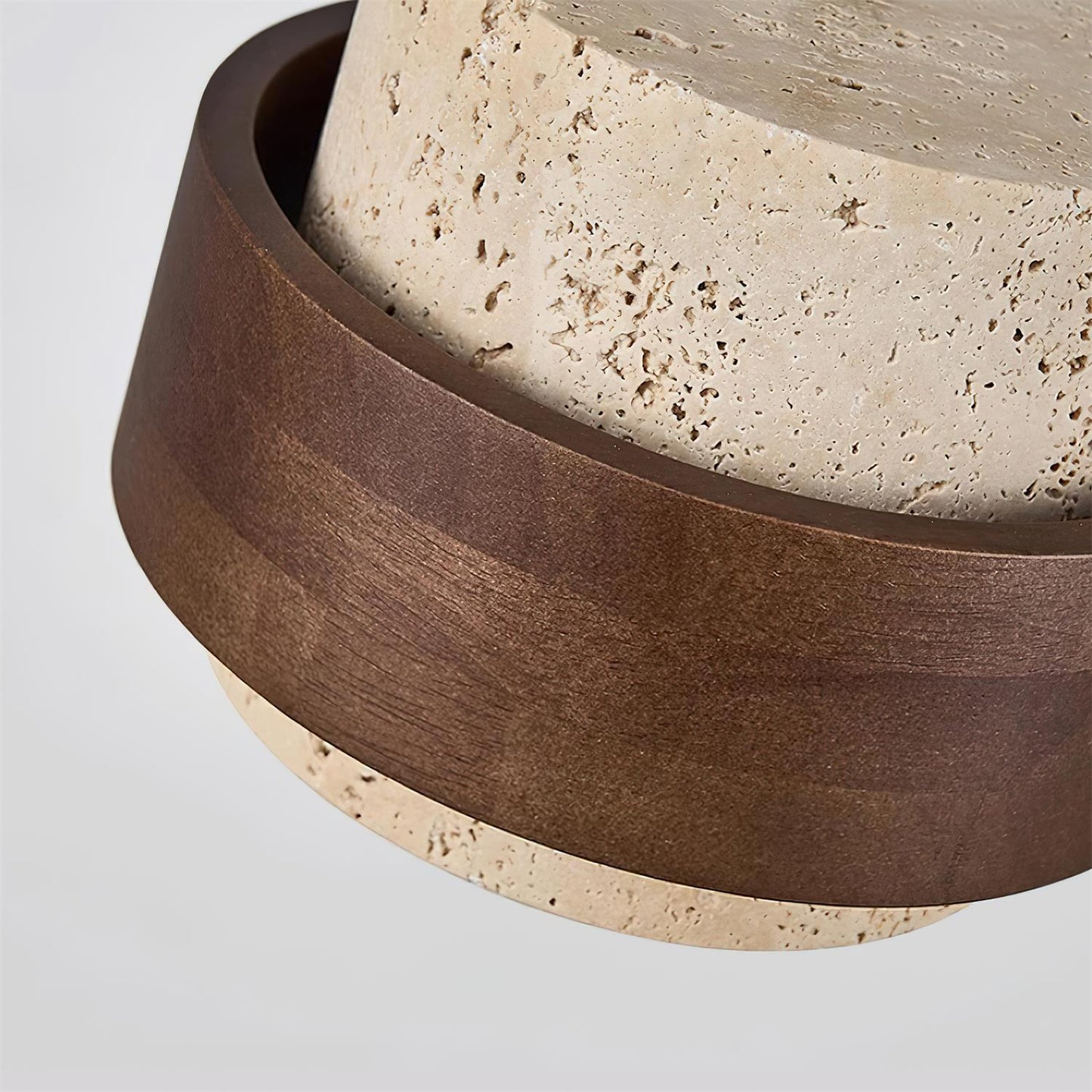 Modern Stone and Wood Pendant Light | Natural Travertine Ceiling Lamp