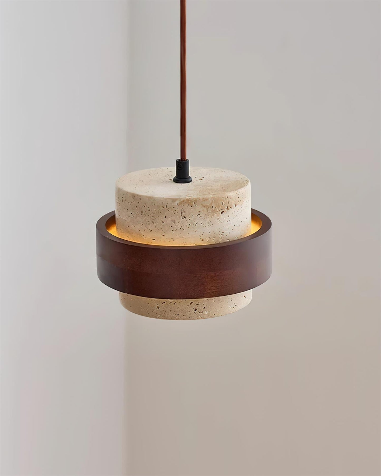 Modern Stone and Wood Pendant Light | Natural Travertine Ceiling Lamp