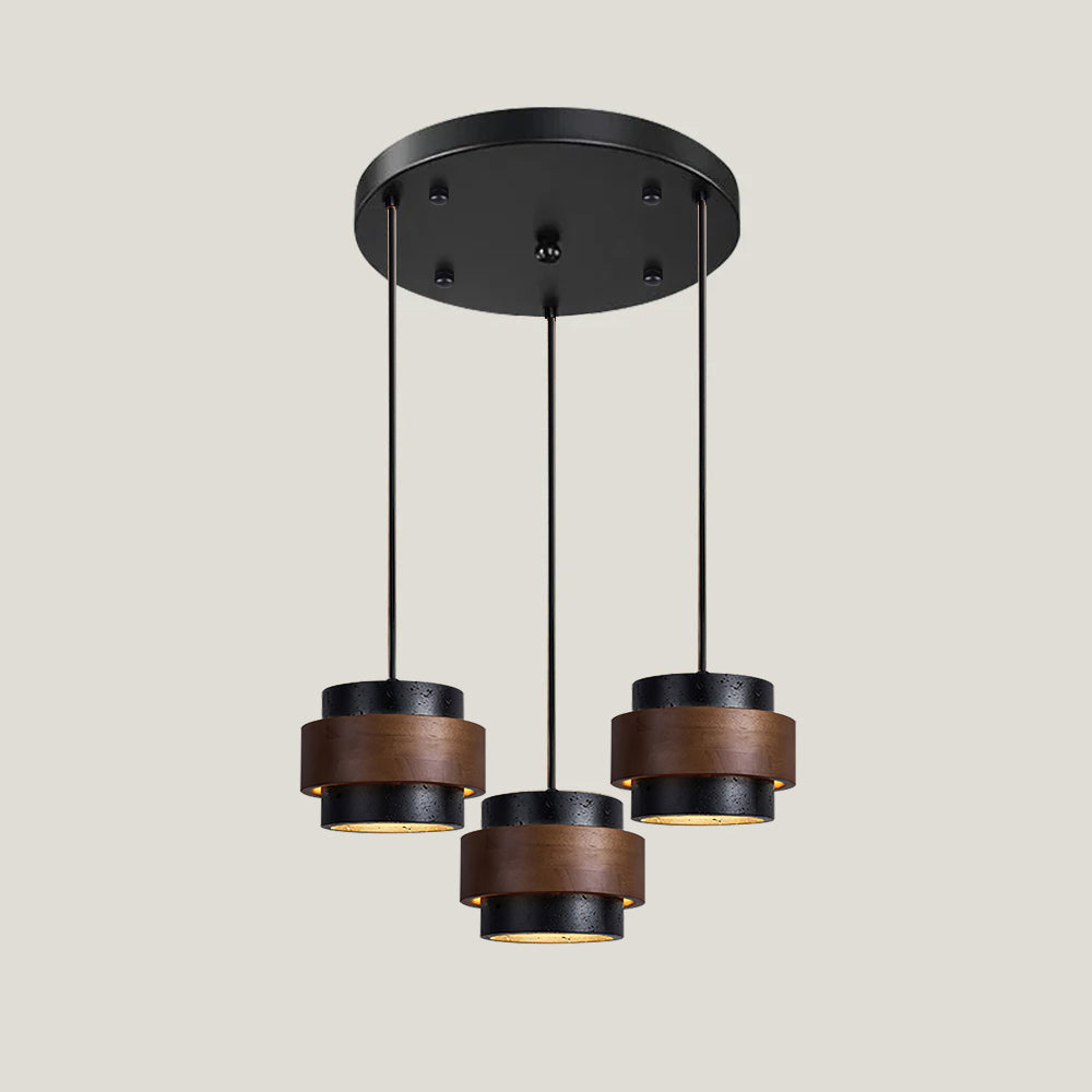 Modern Stone and Wood Pendant Light | Natural Travertine Ceiling Lamp
