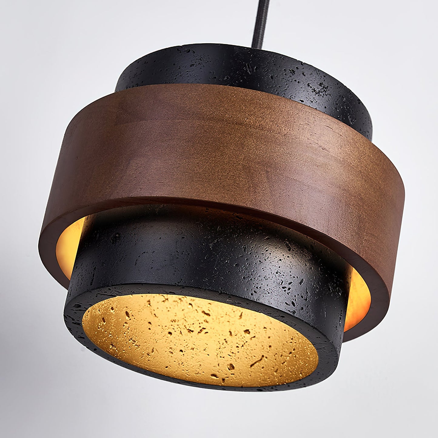 Modern Stone and Wood Pendant Light | Natural Travertine Ceiling Lamp