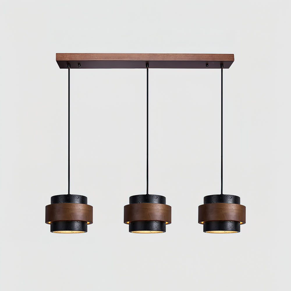 Modern Stone and Wood Pendant Light | Natural Travertine Ceiling Lamp