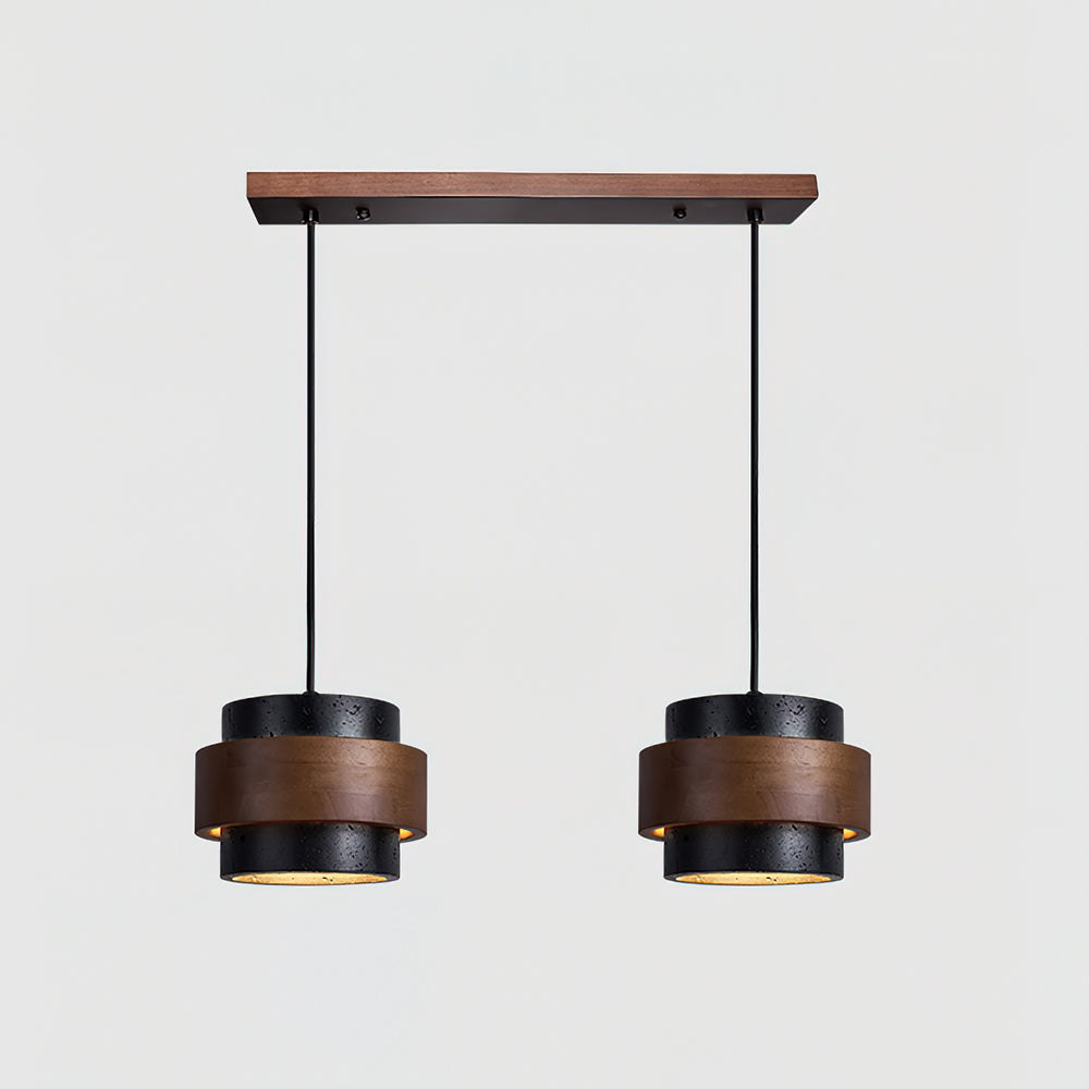 Modern Stone and Wood Pendant Light | Natural Travertine Ceiling Lamp