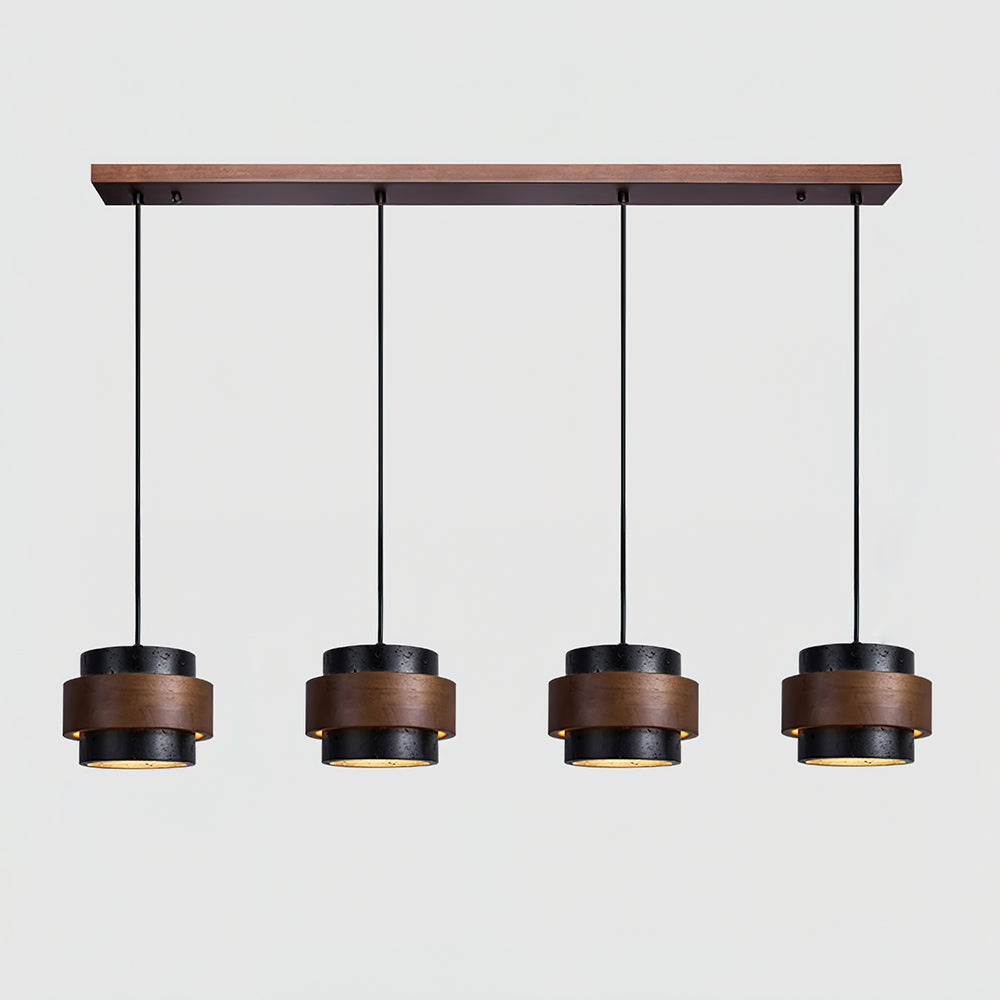 Modern Stone and Wood Pendant Light | Natural Travertine Ceiling Lamp