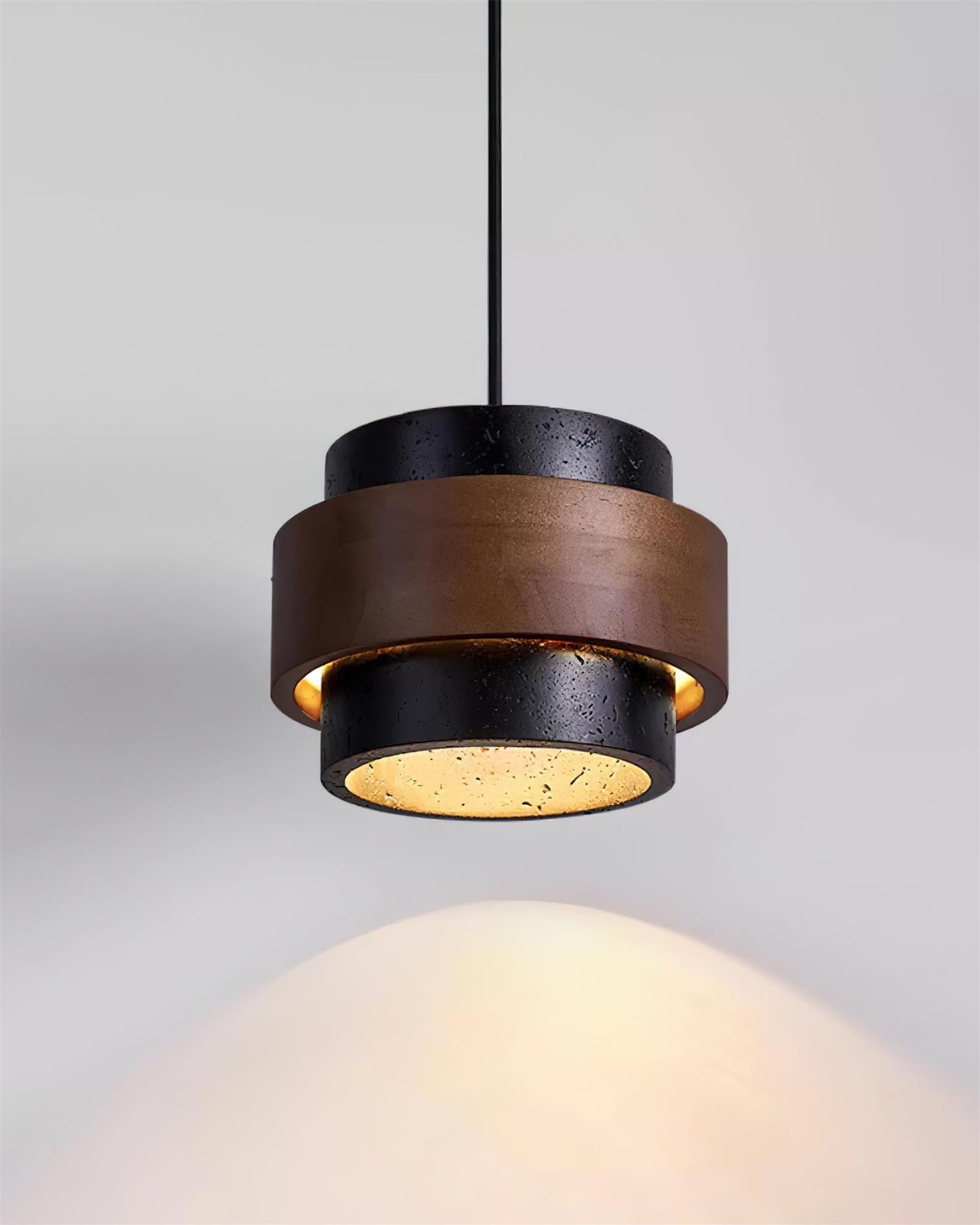 Modern Stone and Wood Pendant Light | Natural Travertine Ceiling Lamp