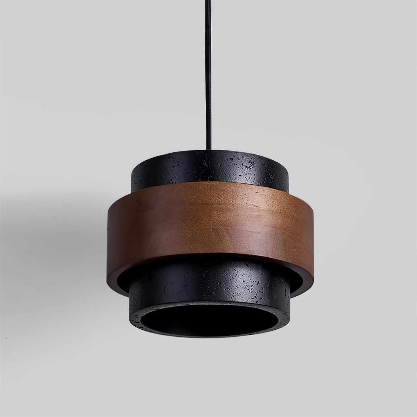 Modern Stone and Wood Pendant Light | Natural Travertine Ceiling Lamp