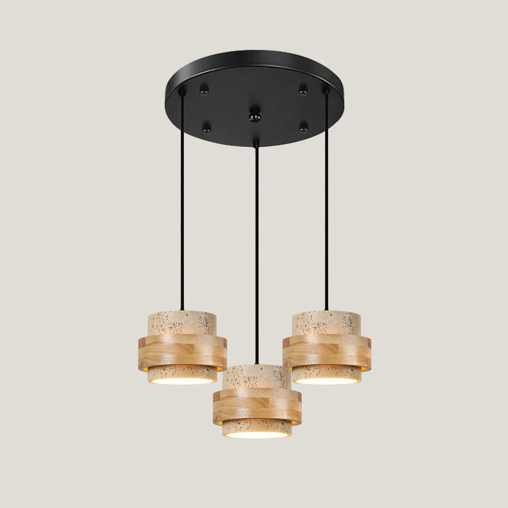 Modern Stone and Wood Pendant Light | Natural Travertine Ceiling Lamp