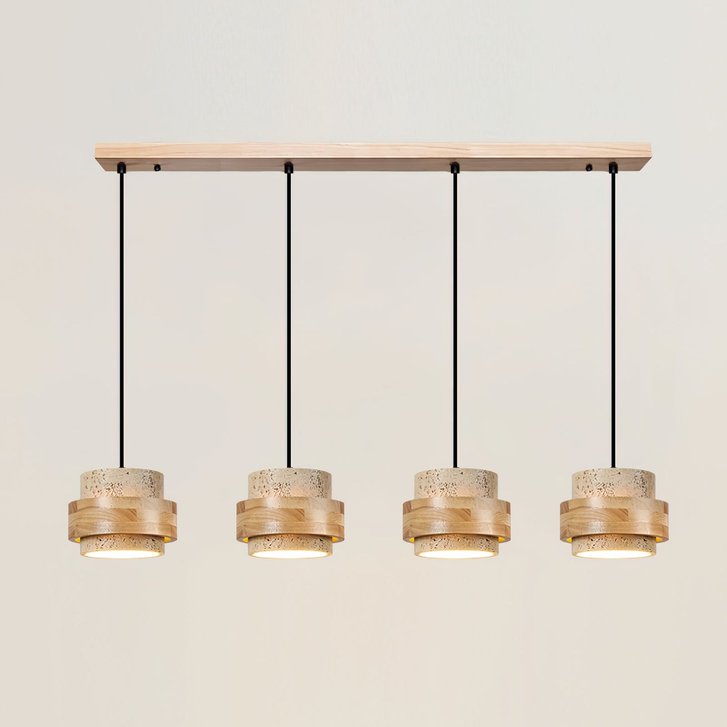 Modern Stone and Wood Pendant Light | Natural Travertine Ceiling Lamp