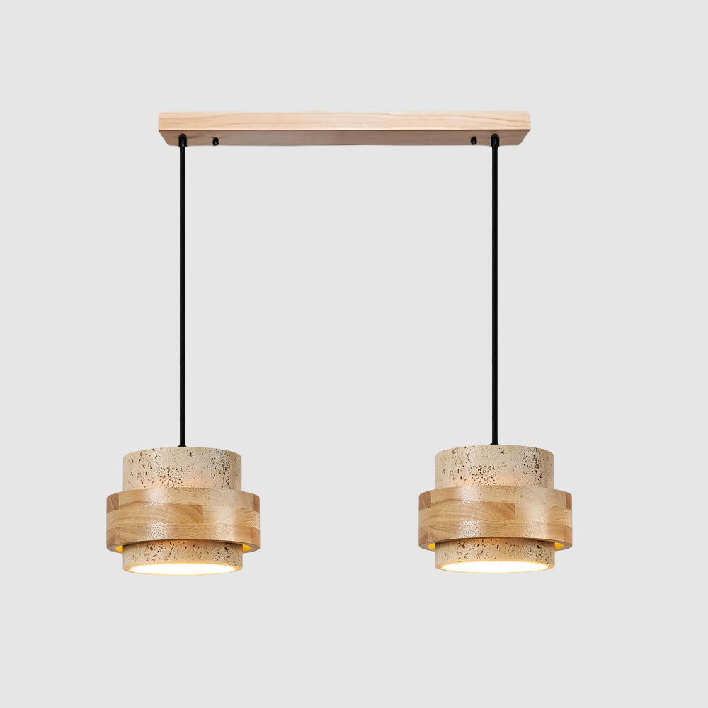 Modern Stone and Wood Pendant Light | Natural Travertine Ceiling Lamp