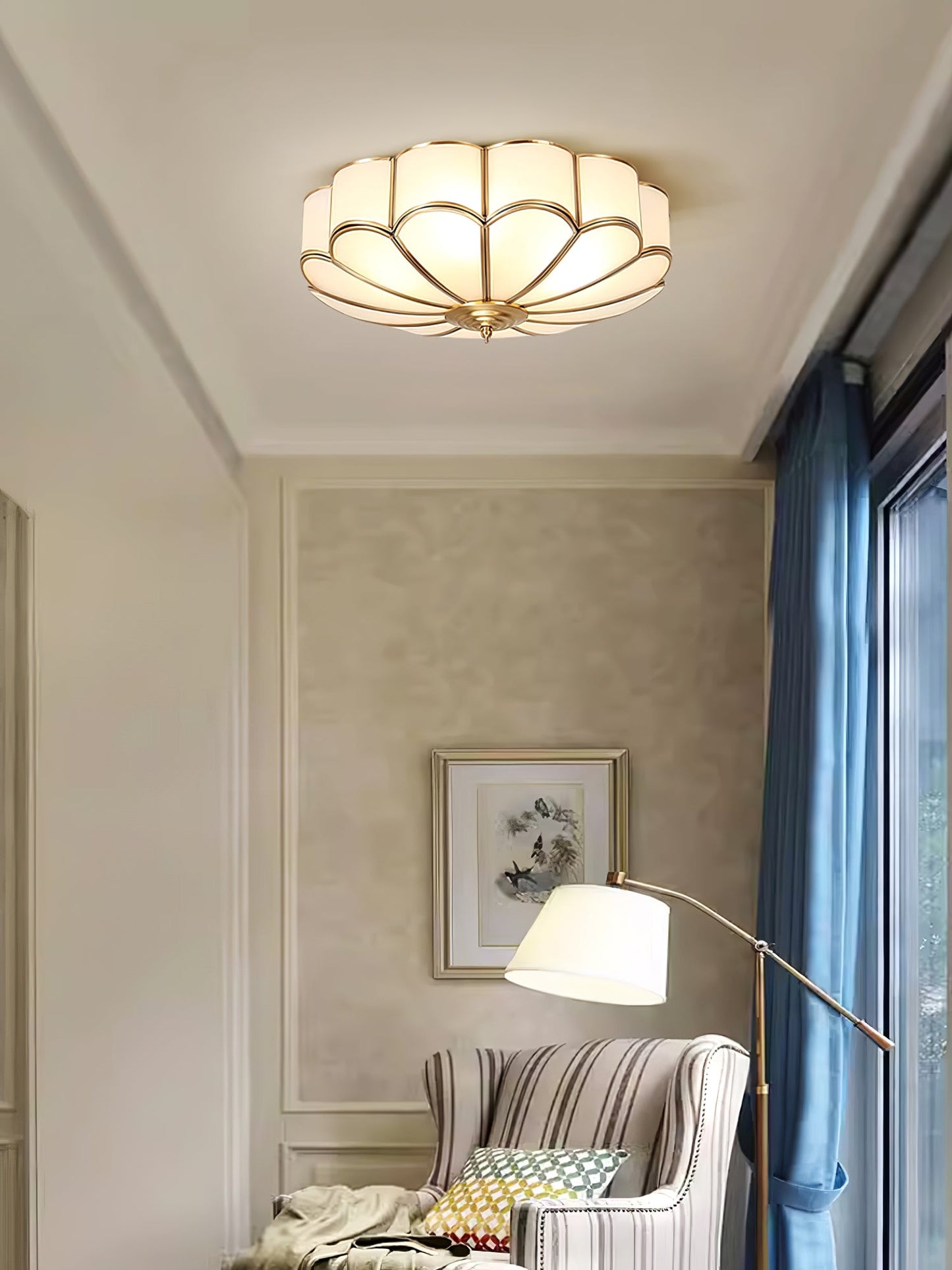 Flower Shape Glass Ceiling Lamp | Elegant Bedroom and Living Room Light Fixture