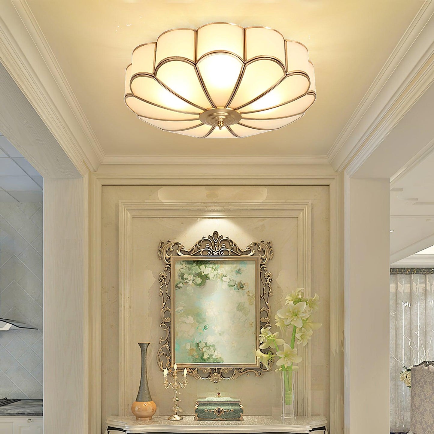 Flower Shape Glass Ceiling Lamp | Elegant Bedroom and Living Room Light Fixture