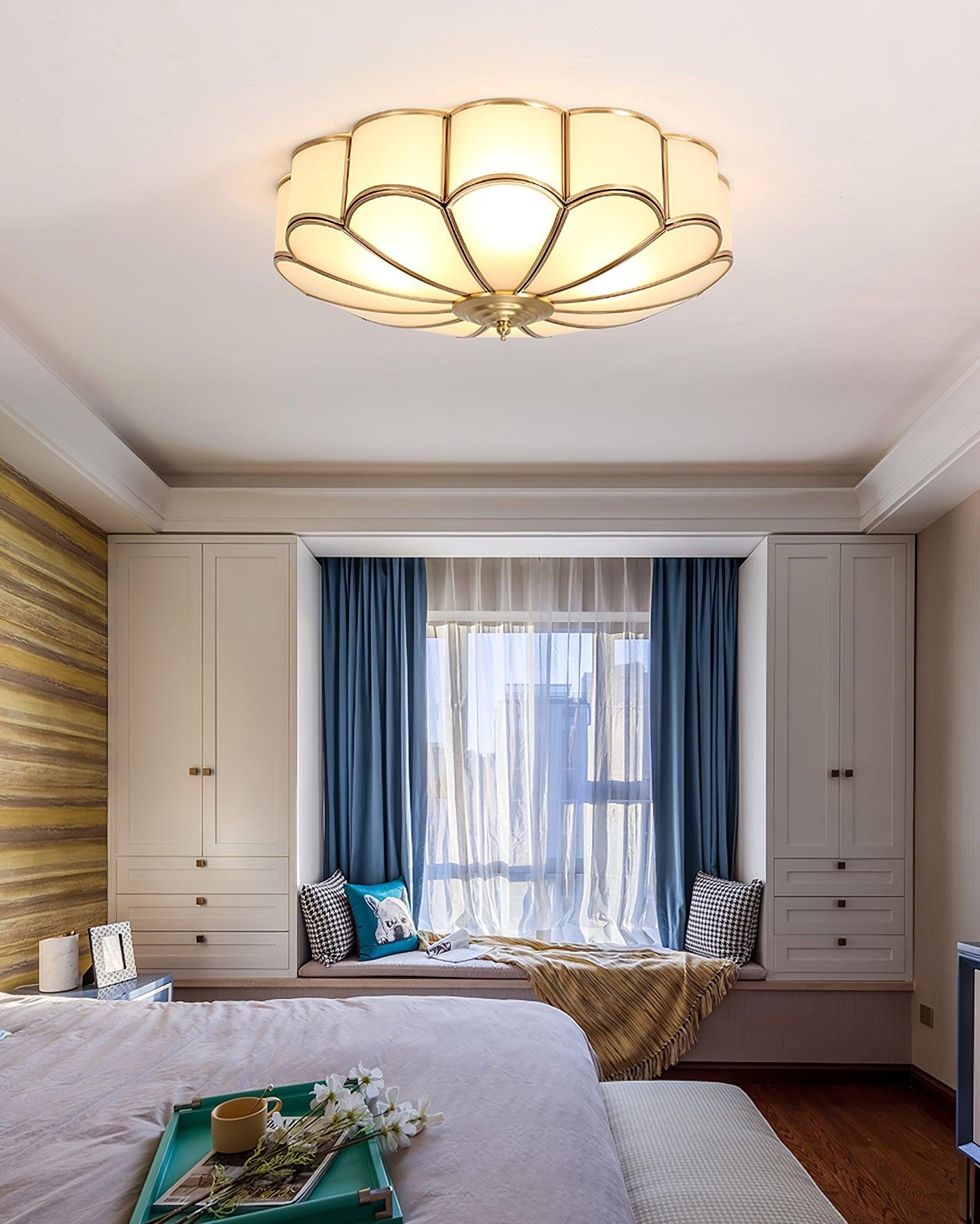 Flower Shape Glass Ceiling Lamp | Elegant Bedroom and Living Room Light Fixture