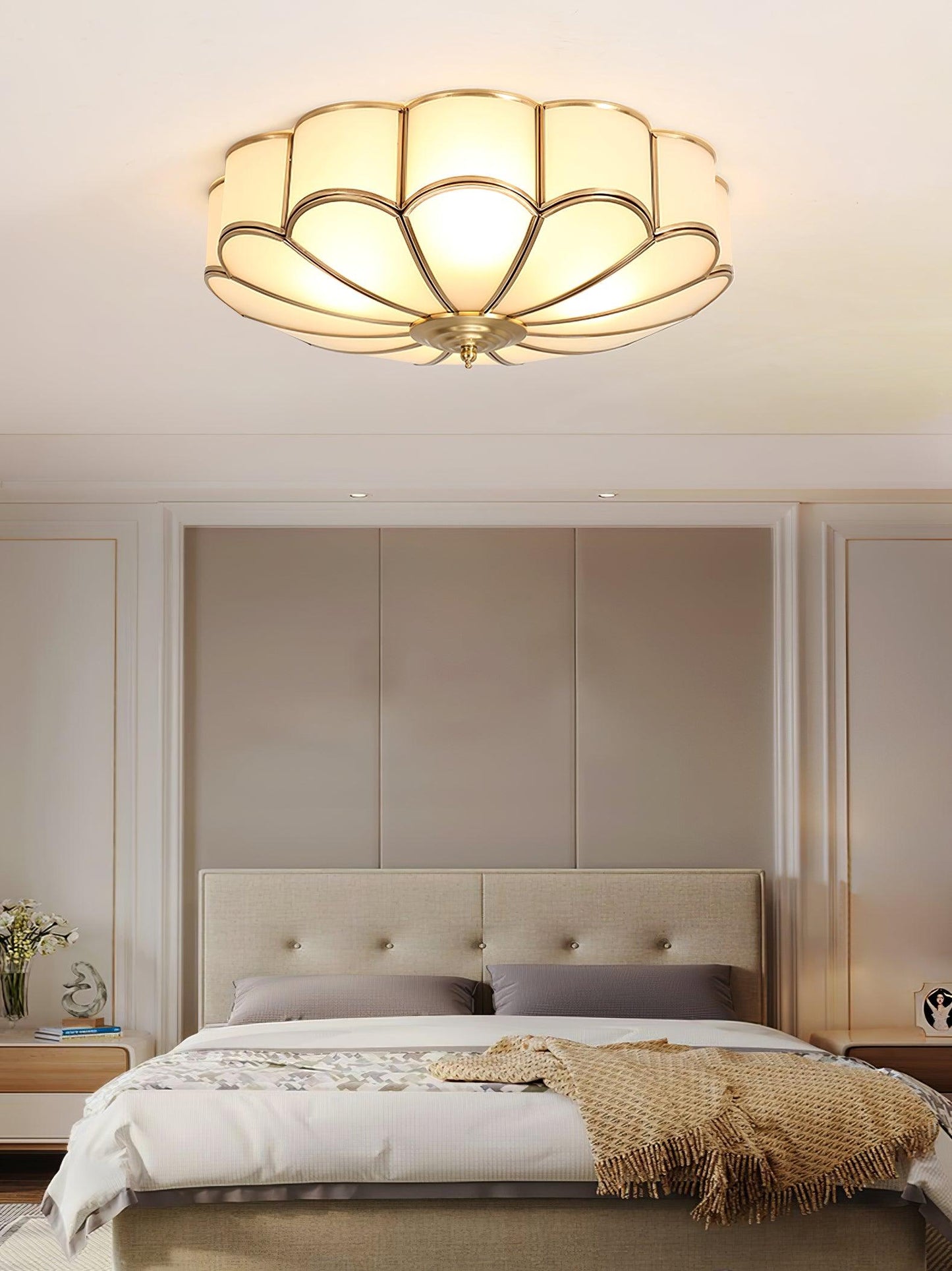 Flower Shape Glass Ceiling Lamp | Elegant Bedroom and Living Room Light Fixture