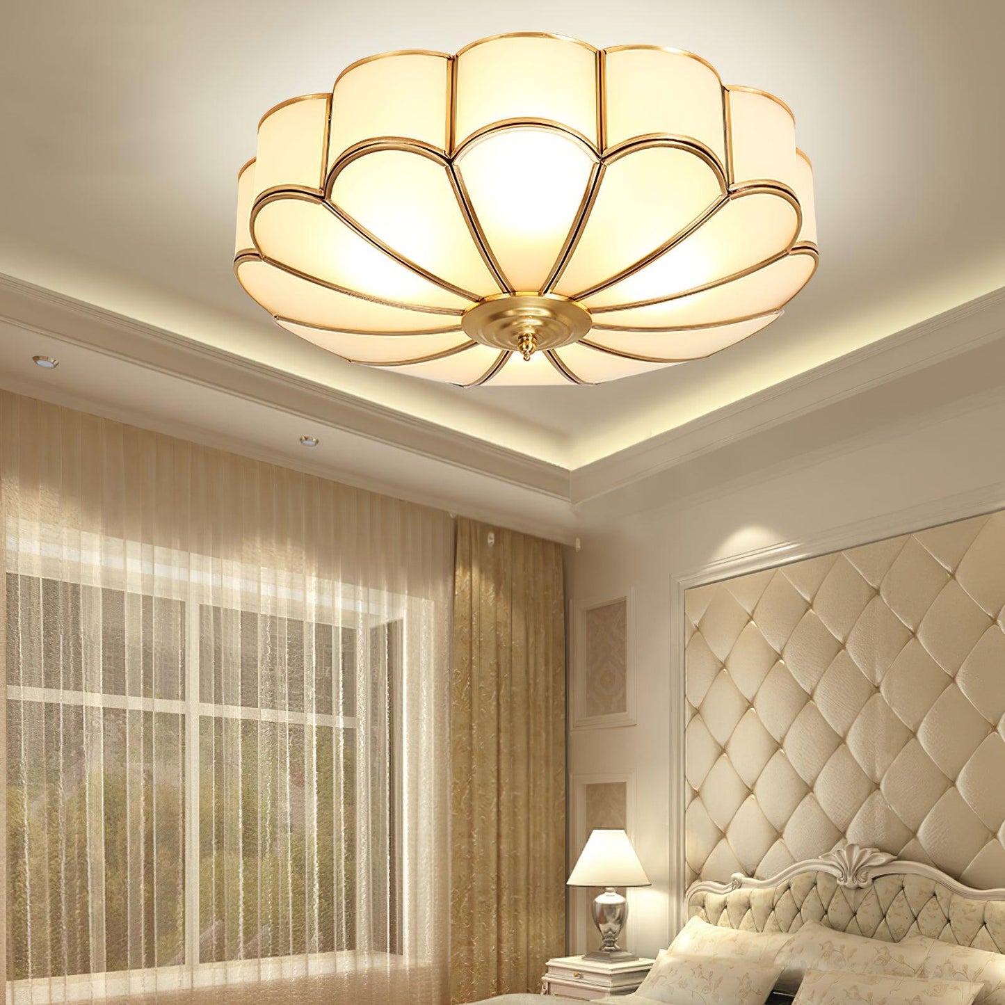 Flower Shape Glass Ceiling Lamp | Elegant Bedroom and Living Room Light Fixture