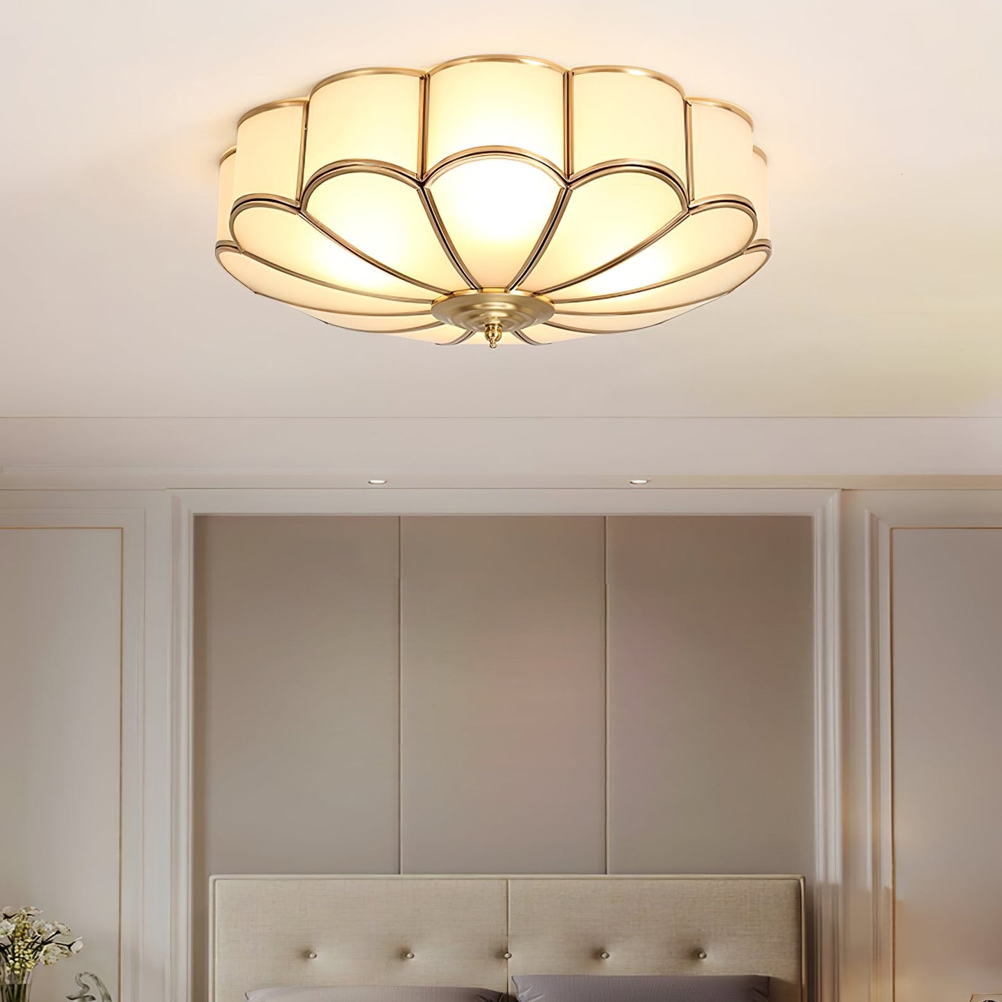 Flower Shape Glass Ceiling Lamp | Elegant Bedroom and Living Room Light Fixture