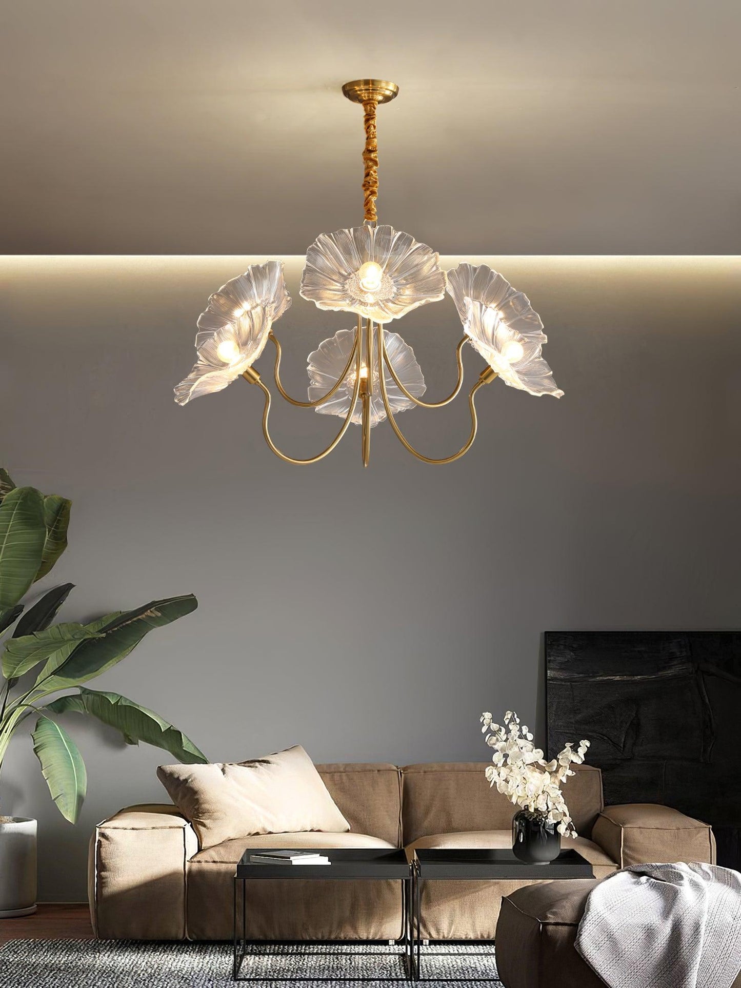 Leaf Glass Chandelier Ceiling Light | Modern Frosted Glass Pendant Lamp