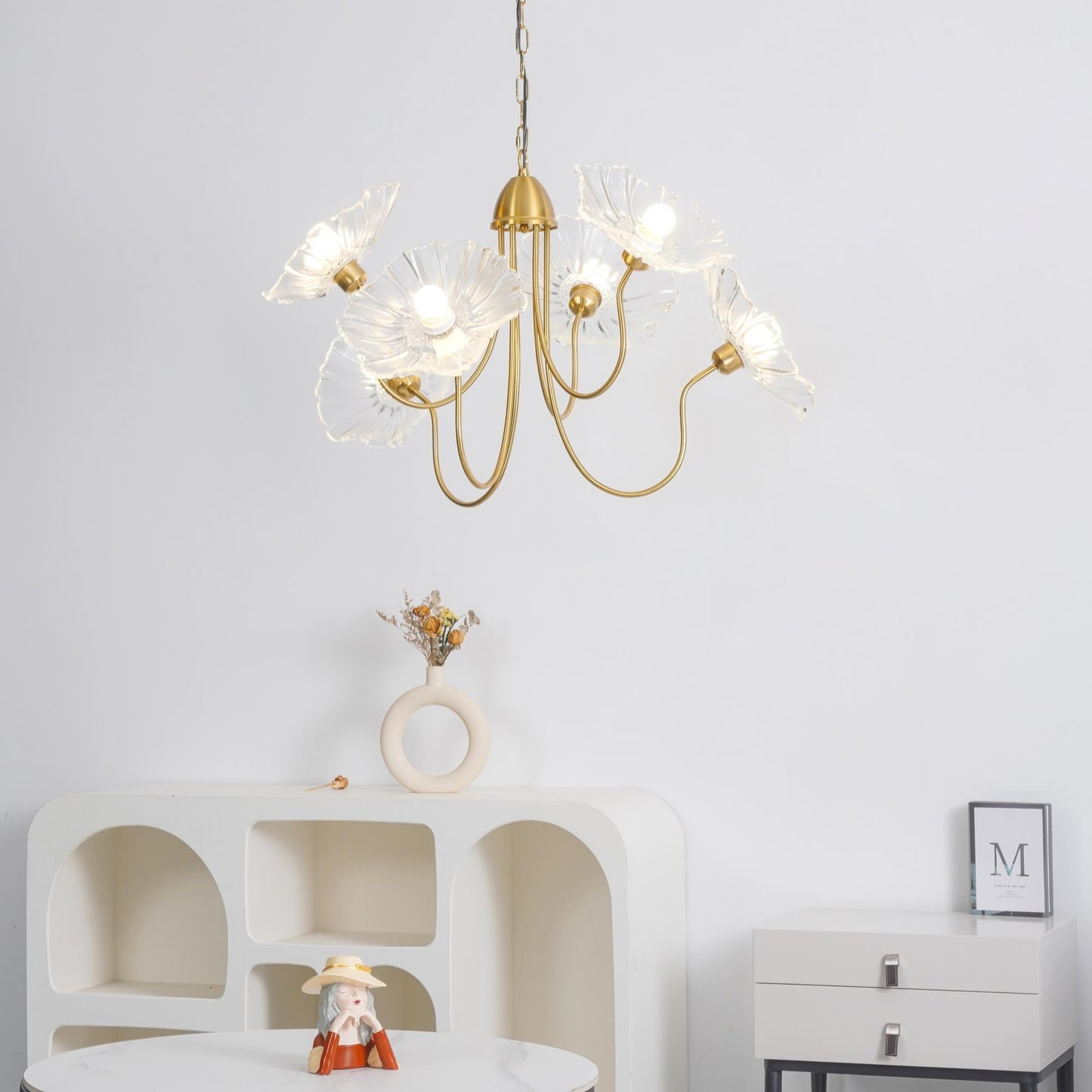 Leaf Glass Chandelier Ceiling Light | Modern Frosted Glass Pendant Lamp