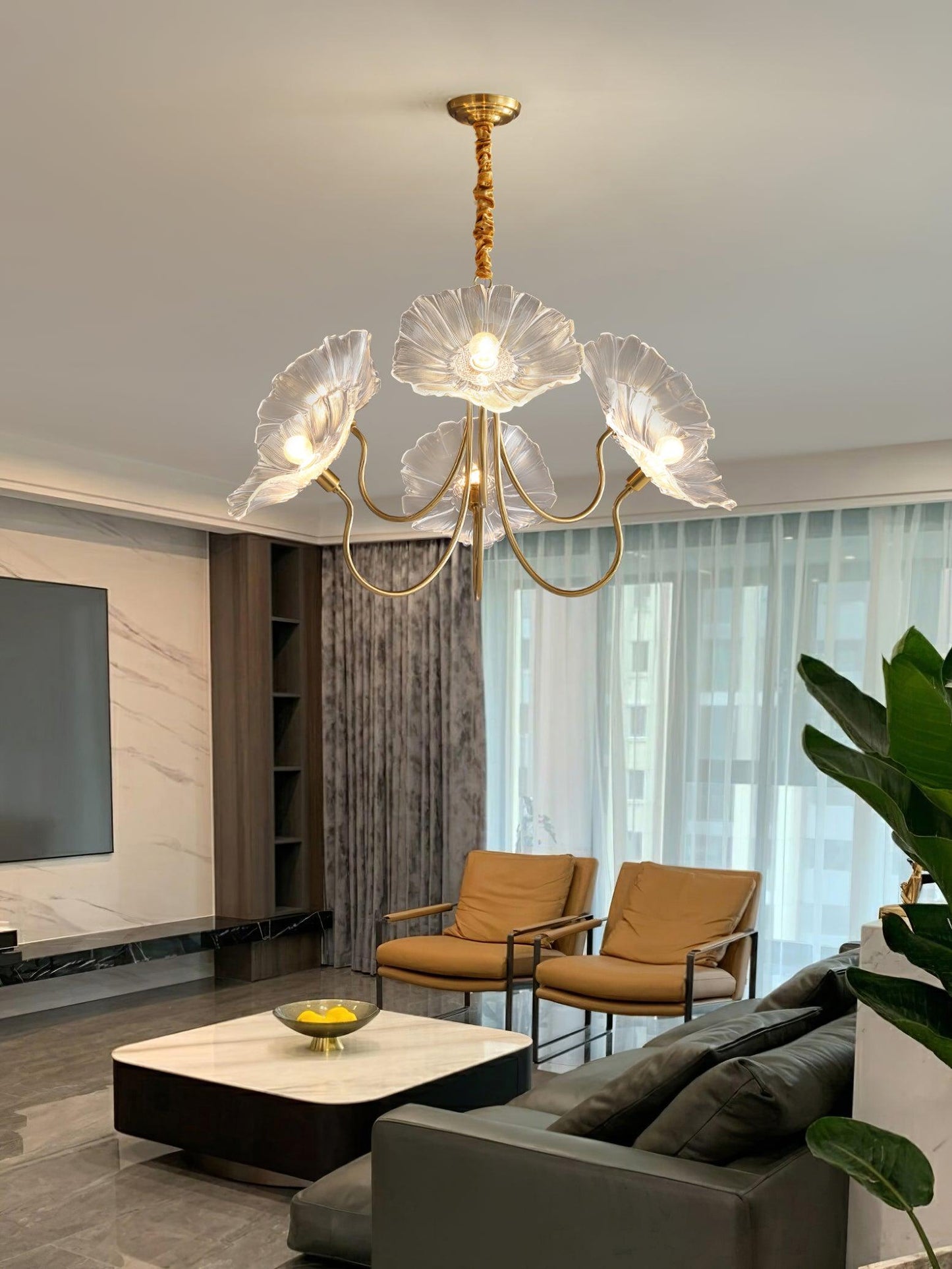 Leaf Glass Chandelier Ceiling Light | Modern Frosted Glass Pendant Lamp