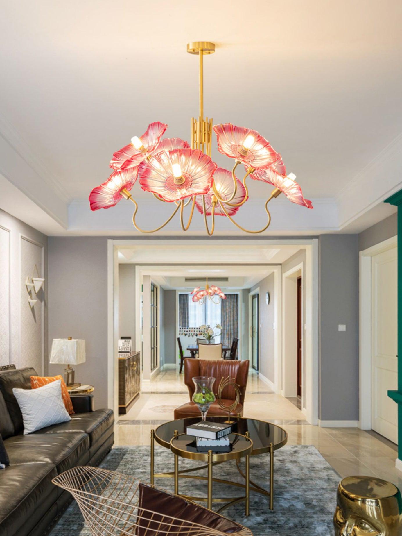 Leaf Glass Chandelier Ceiling Light | Modern Frosted Glass Pendant Lamp