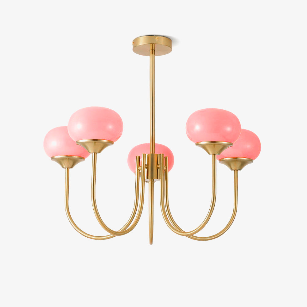 Modern Chandelier Ceiling Light with Pink Glass Shades | Decorative Dining Room Lamp