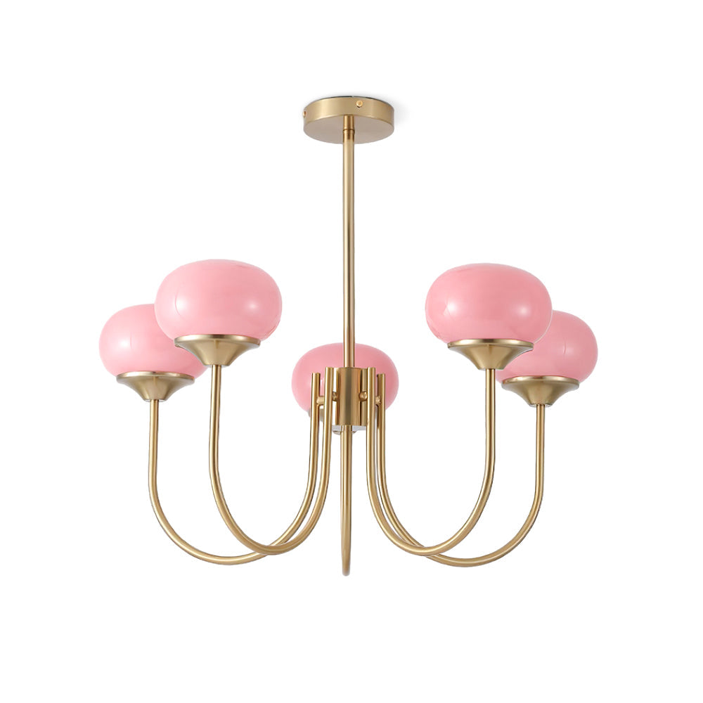 Modern Chandelier Ceiling Light with Pink Glass Shades | Decorative Dining Room Lamp