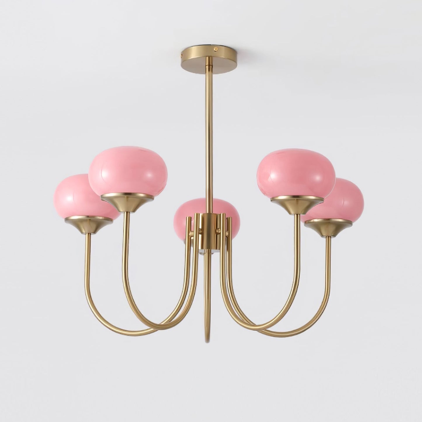 Modern Chandelier Ceiling Light with Pink Glass Shades | Decorative Dining Room Lamp