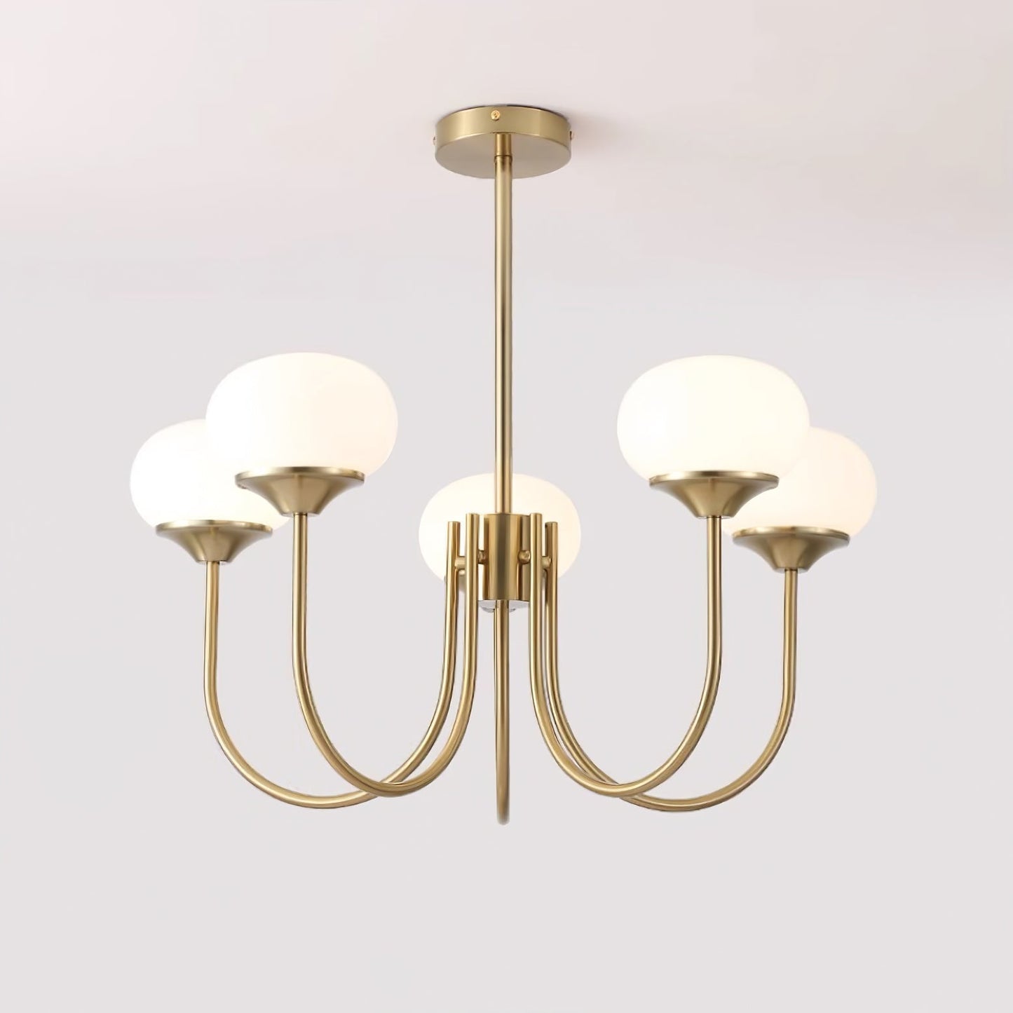 Modern Chandelier Ceiling Light with Pink Glass Shades | Decorative Dining Room Lamp