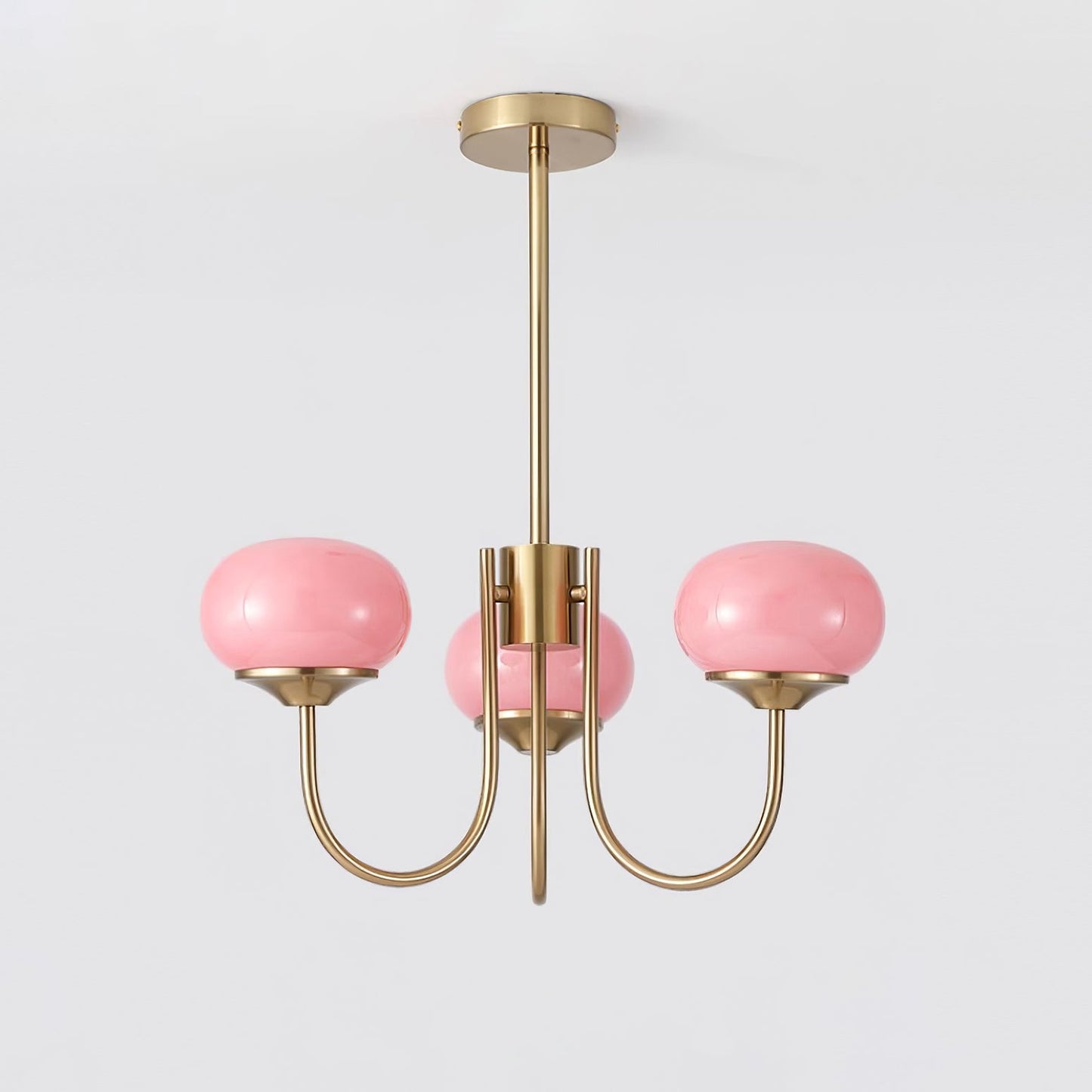 Modern Chandelier Ceiling Light with Pink Glass Shades | Decorative Dining Room Lamp