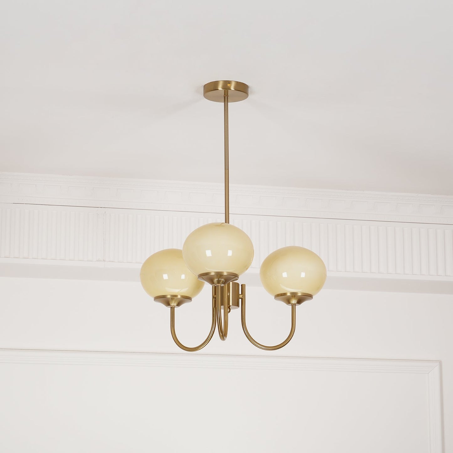 Modern Chandelier Ceiling Light with Pink Glass Shades | Decorative Dining Room Lamp