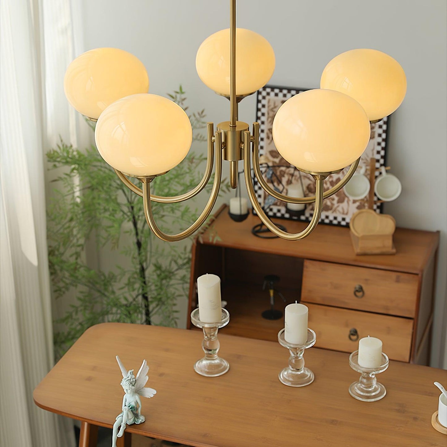 Modern Chandelier Ceiling Light with Pink Glass Shades | Decorative Dining Room Lamp