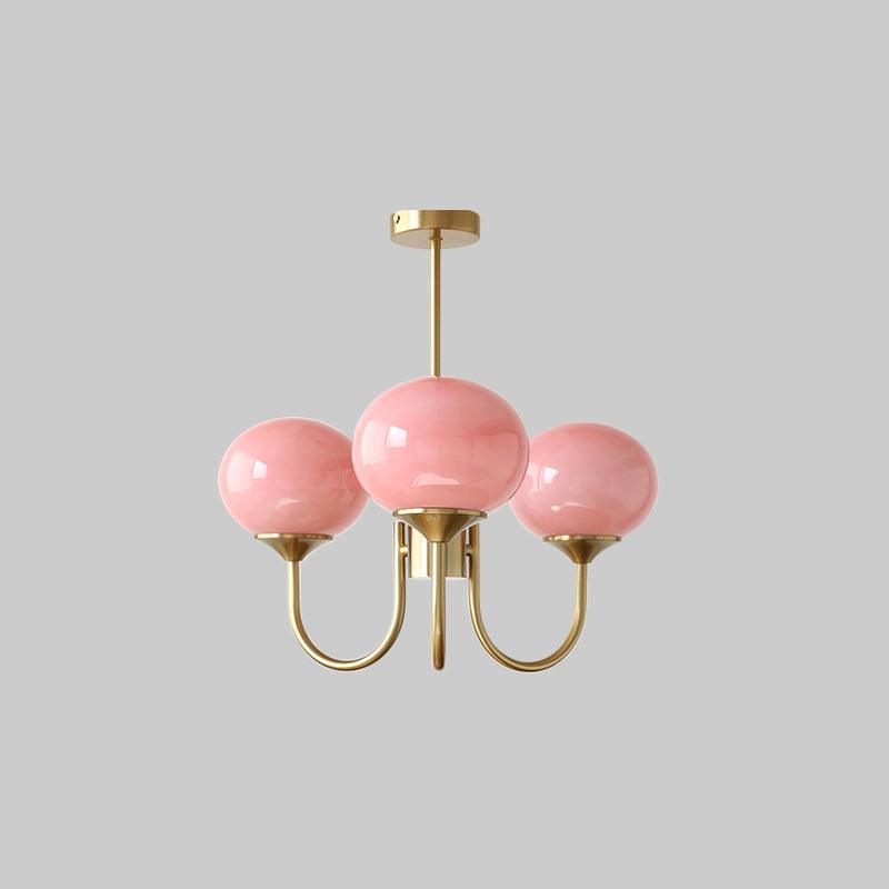 Modern Chandelier Ceiling Light with Pink Glass Shades | Decorative Dining Room Lamp