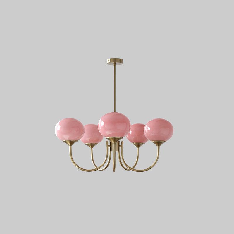 Modern Chandelier Ceiling Light with Pink Glass Shades | Decorative Dining Room Lamp