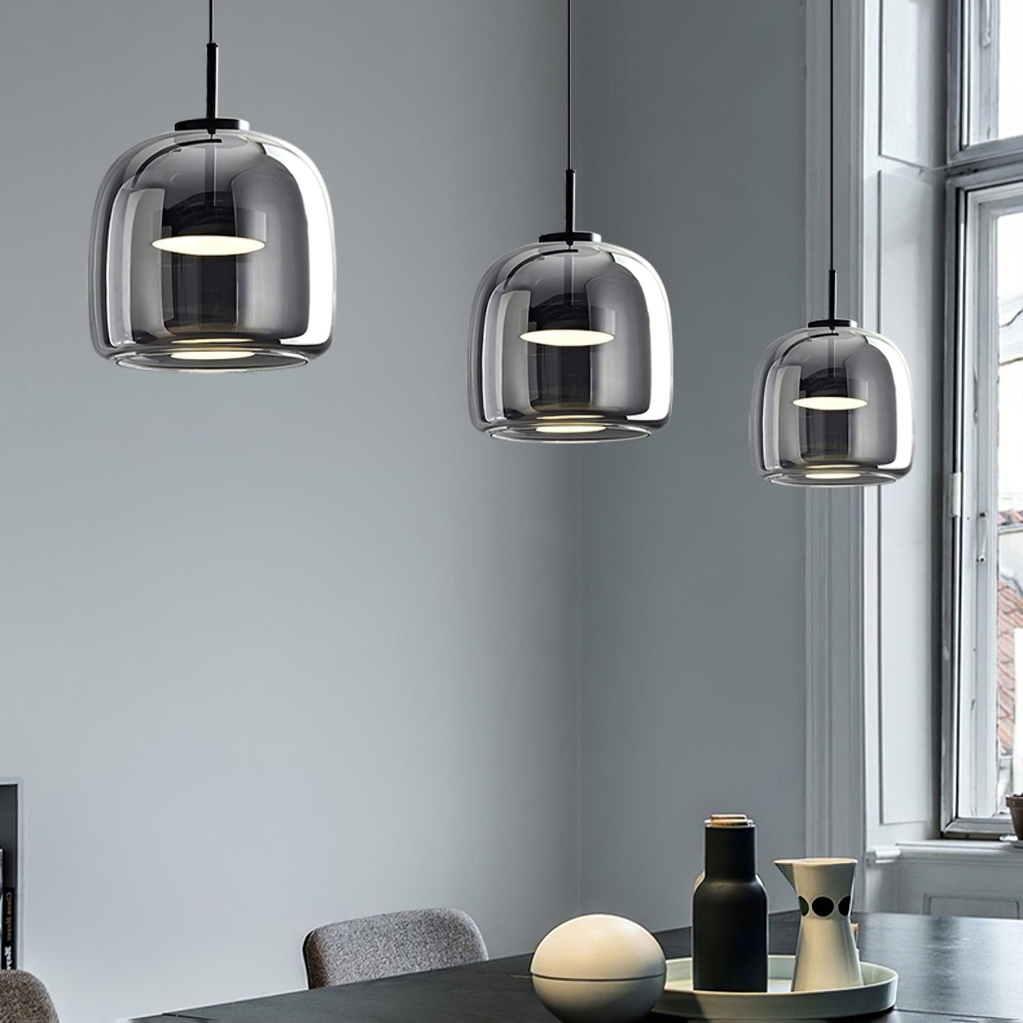 Smoked Glass Pendant Ceiling Lamp | Modern Hanging Light for Dining and Kitchen