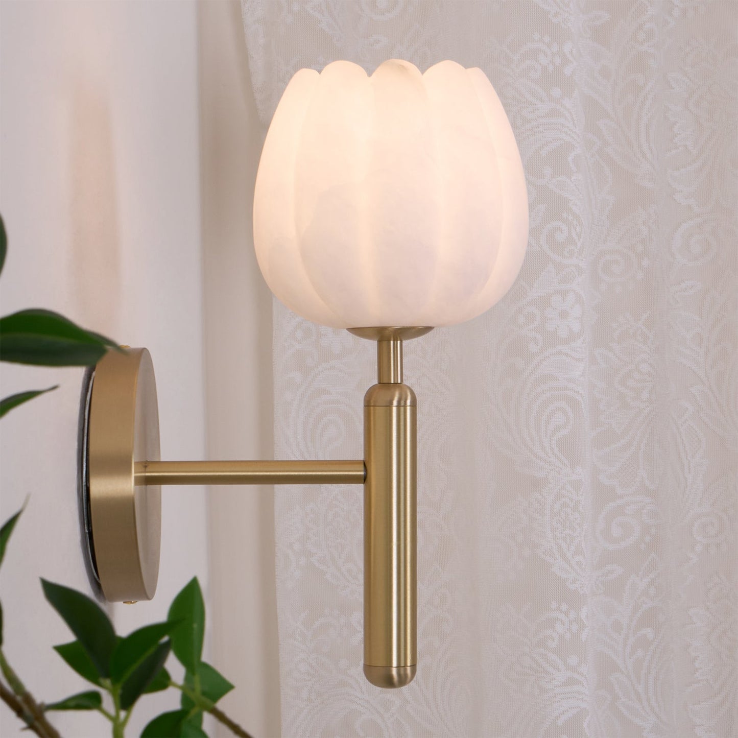 Alabaster Flower Wall Sconce | Elegant Bedroom and Living Room Wall Lamp